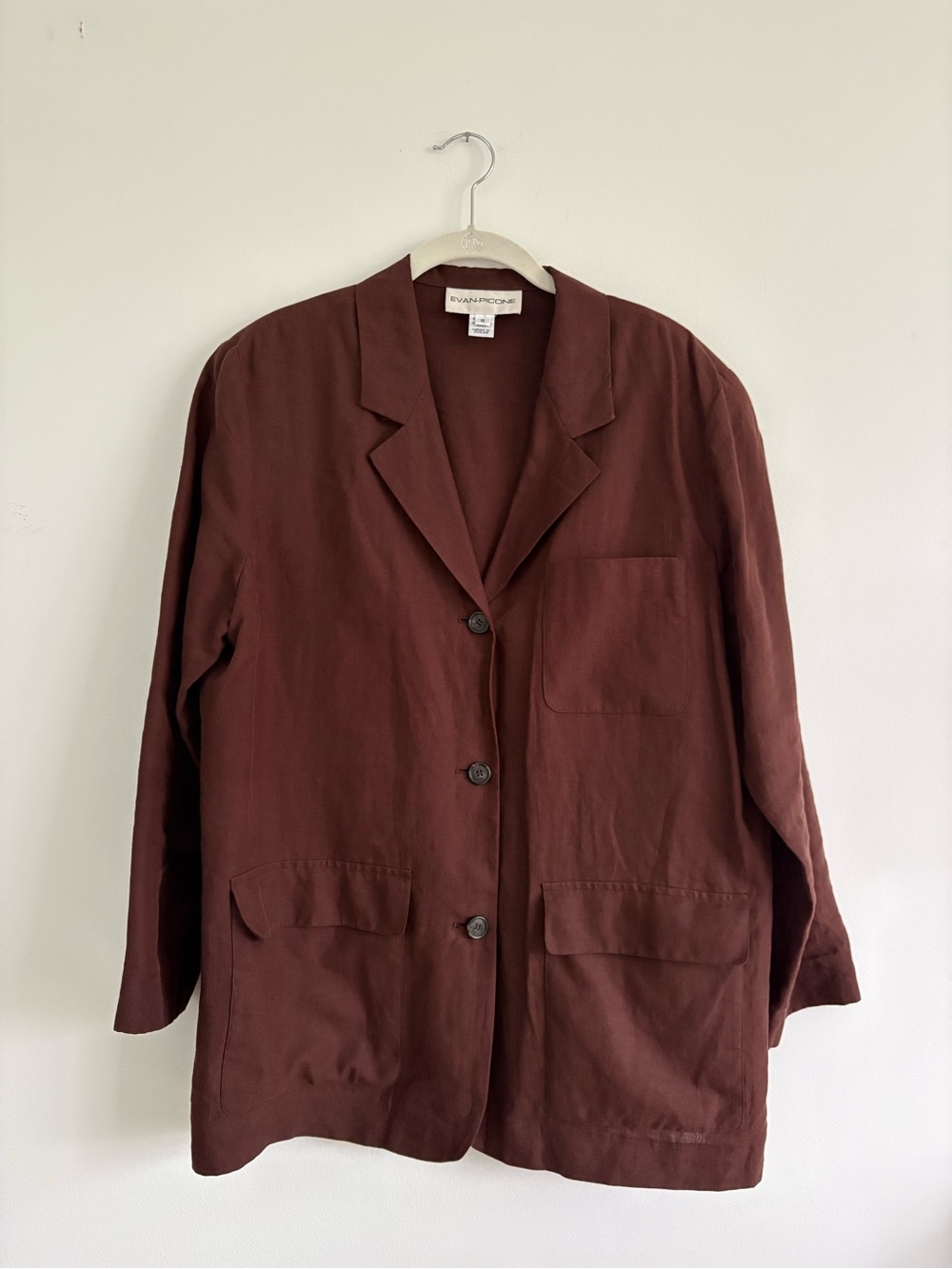 Vintage Evan Picone Linen Blend Brown Lightweight Blazer Size 8